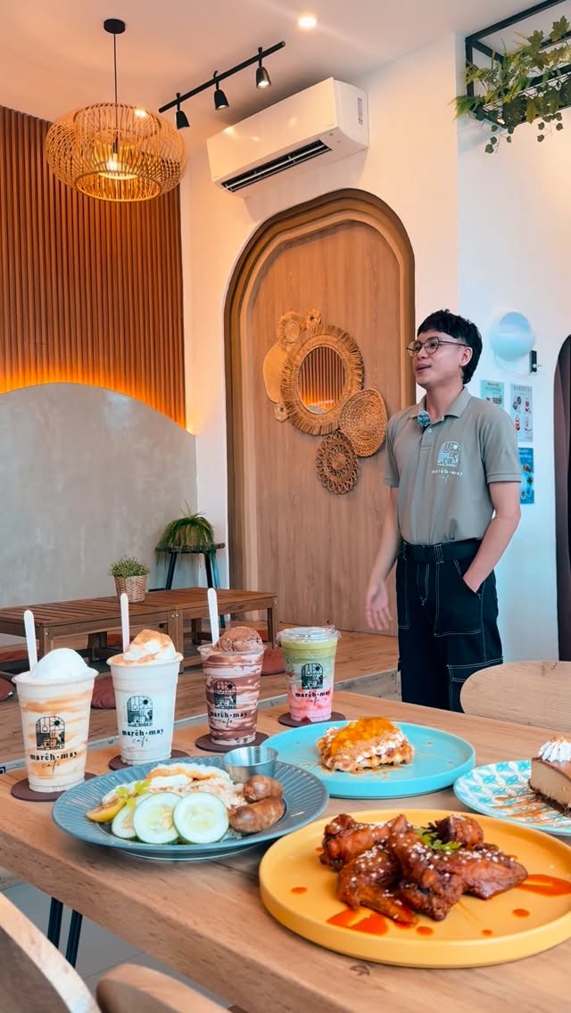 Full food and drink spread at March&bull;May Caf&eacute;